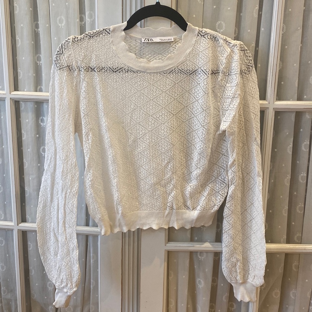 Zara white eyelet long sleeve top